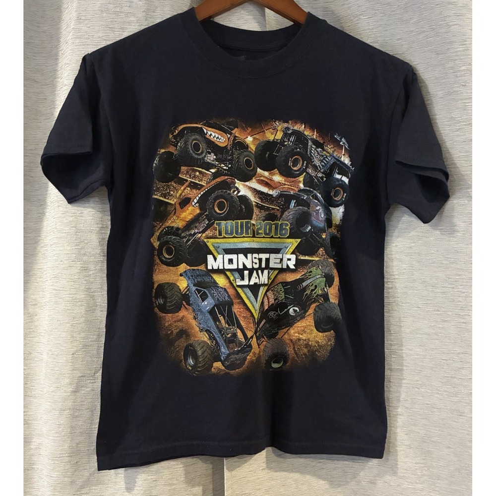 Monster Jam 2016 Tour T-Shirt Youth Boys Size Large Black Hanes ComfortBlend